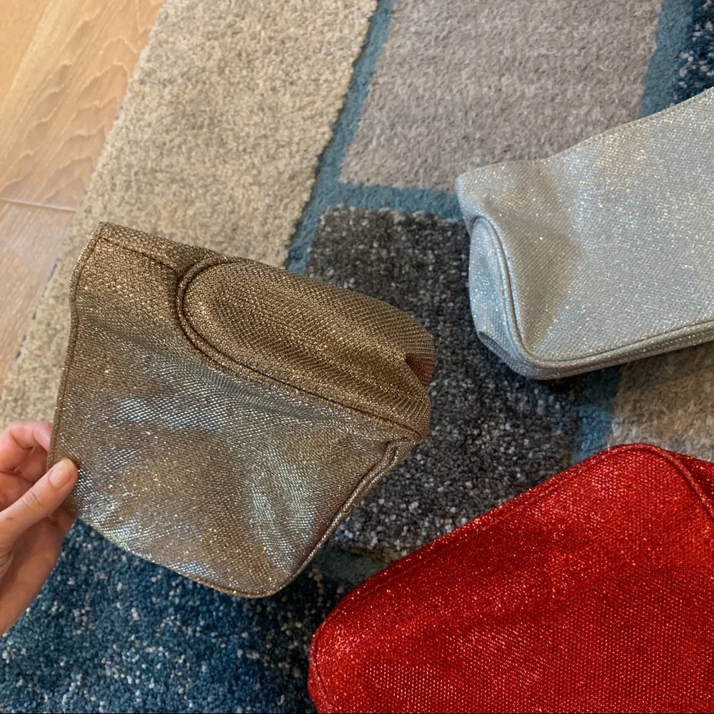 Lot of 3 Ulta Glitter Makeup Bags Red Silver Gold